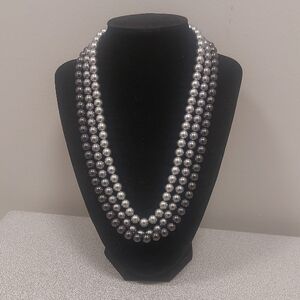 Triple Strand Silvery Gray Faux Pearl Necklace 16"